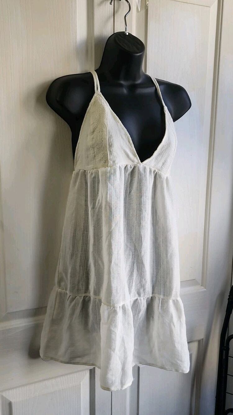 Xhilaration Size L White Lace Tiered Shirt Dress Cover Up Boho Beachy Sheer
